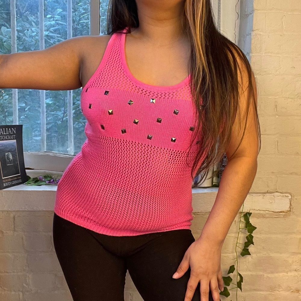 Bongo Hot Pink Studded Knit Tank
